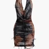 Halter Backless Distressed Mini Dress>MICAS Fashion