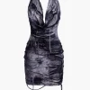 Halter Backless Distressed Mini Dress>MICAS Fashion