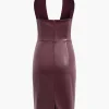 Halter Faux Leather Lace-Up Midi Dress>MICAS New
