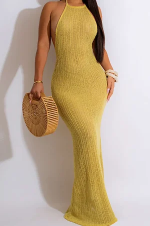 Halter Knit Backless Cover-up Dress>MICAS Clearance