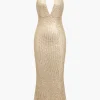 Halter Neck Backless Sequin Maxi Dress>MICAS Discount
