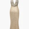 Halter Neck Backless Sequin Maxi Dress>MICAS Discount
