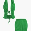Halter Neck Backless Tank Top And Mini Skirt Set>MICAS Discount