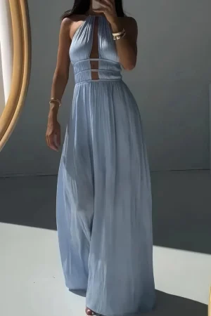 Halter Neck Cut Out Sleeveless Maxi Dress>MICAS Outlet