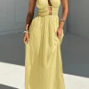 Halter Neck Cut Out Sleeveless Maxi Dress>MICAS Outlet