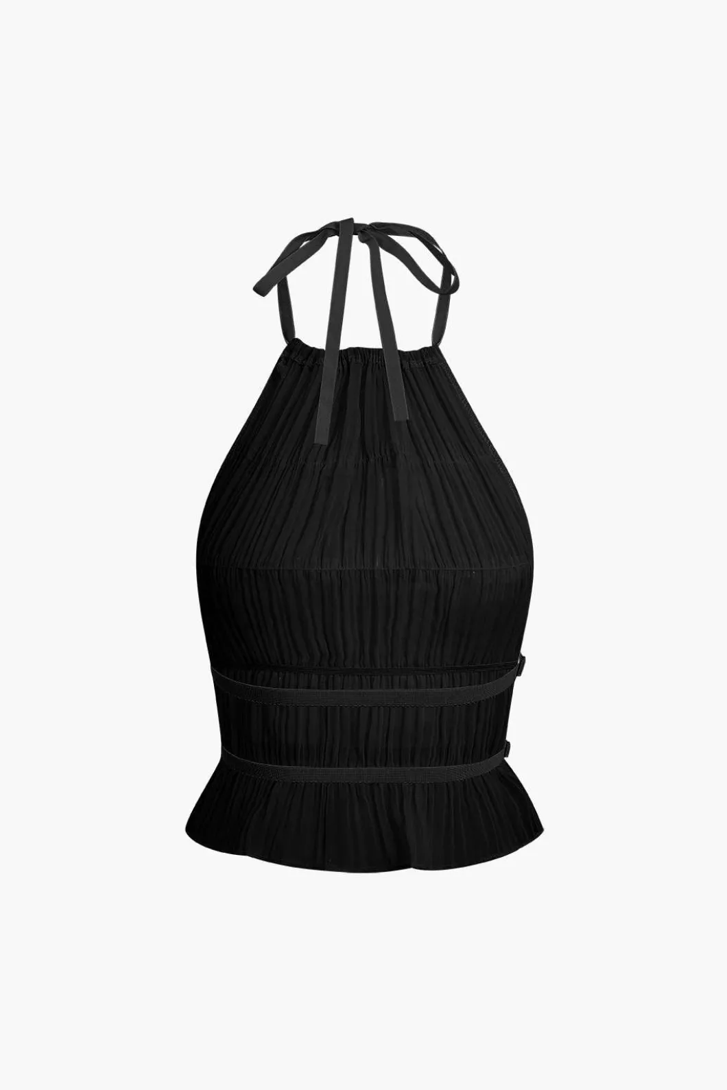 Halter Neck Tie Ruched Backless Ruffle Skirt Set>MICAS Best