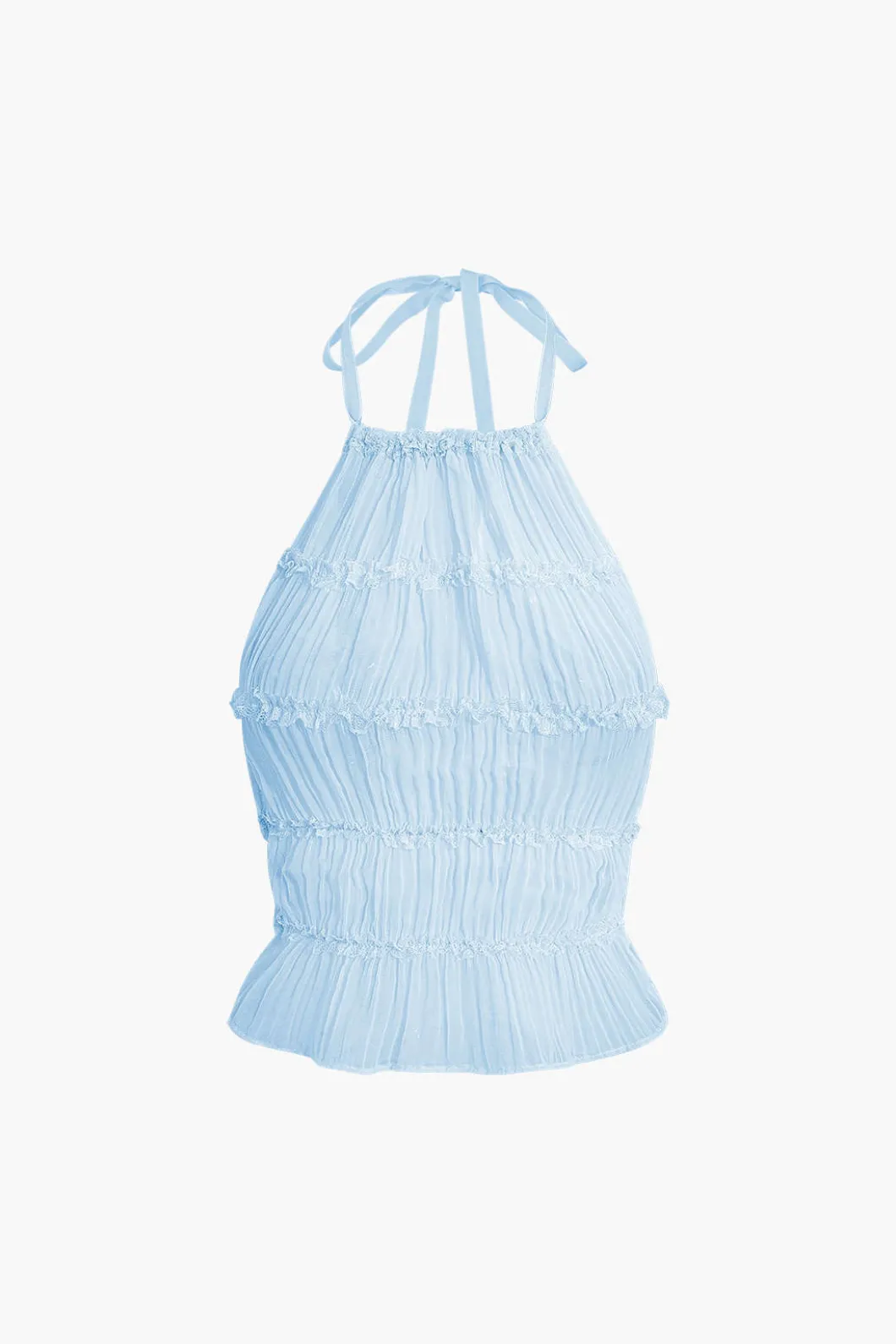 Halter Neck Tie Ruched Backless Ruffle Skirt Set>MICAS Best