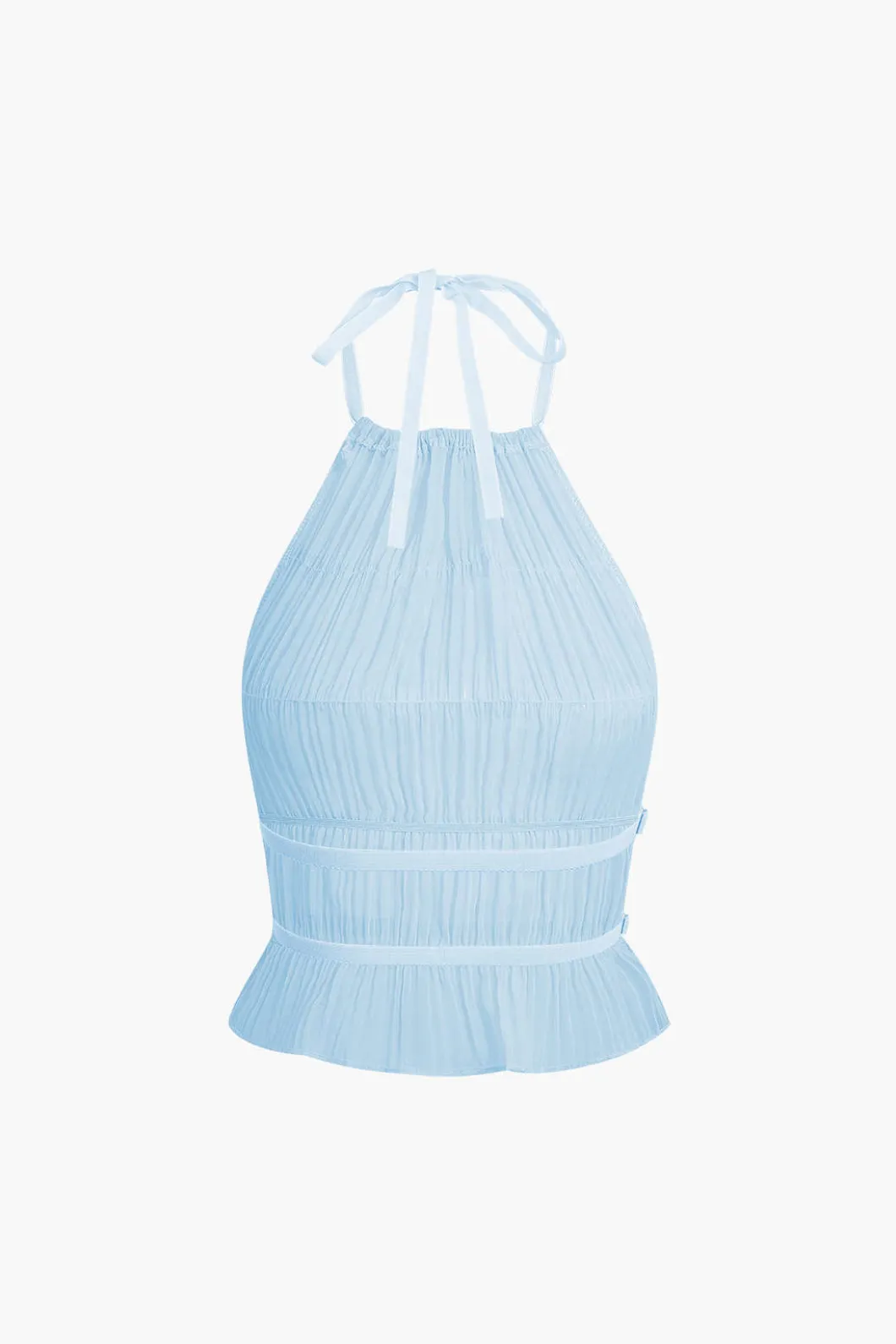 Halter Neck Tie Ruched Backless Ruffle Skirt Set>MICAS Best