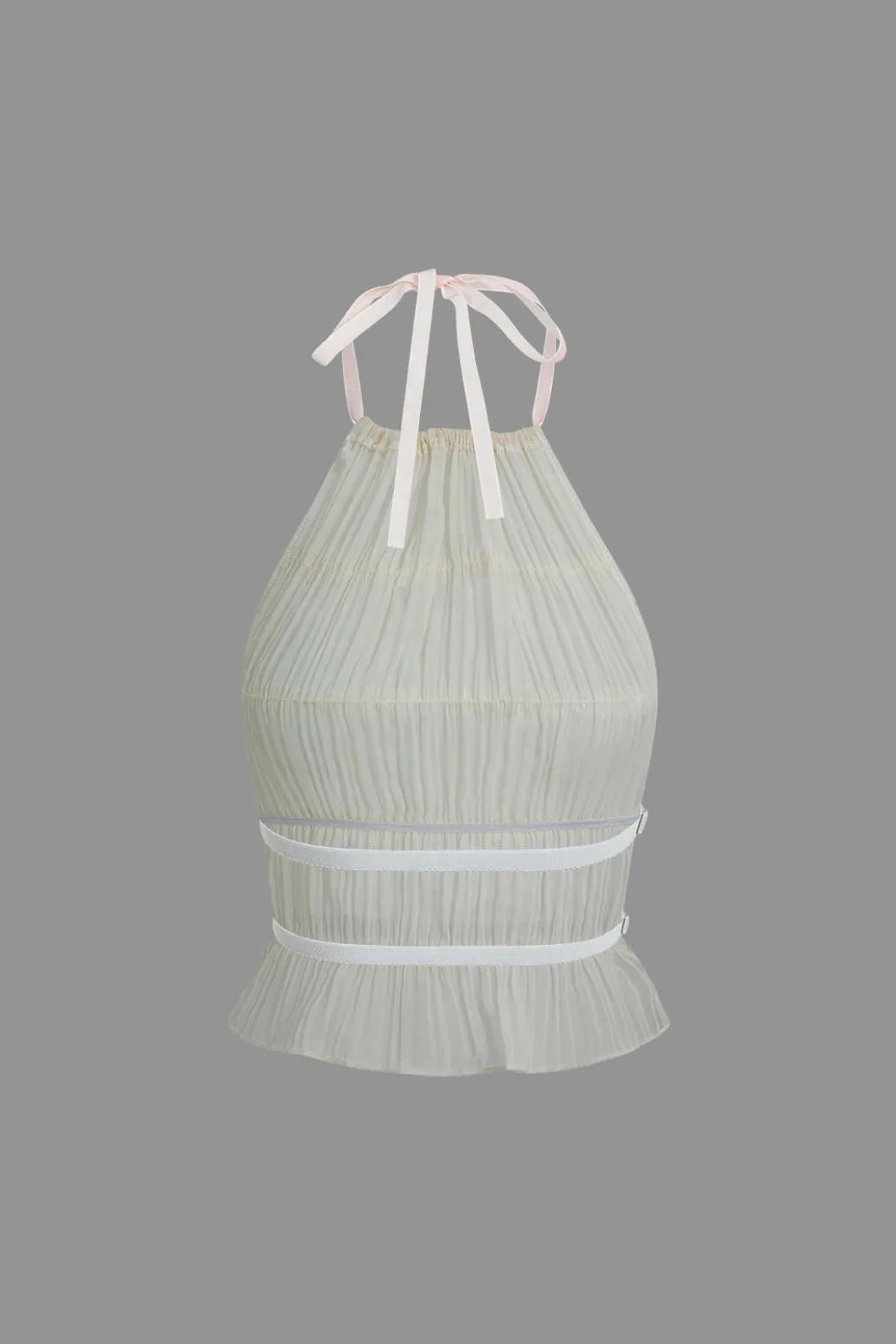 Halter Neck Tie Ruched Backless Ruffle Skirt Set>MICAS Best