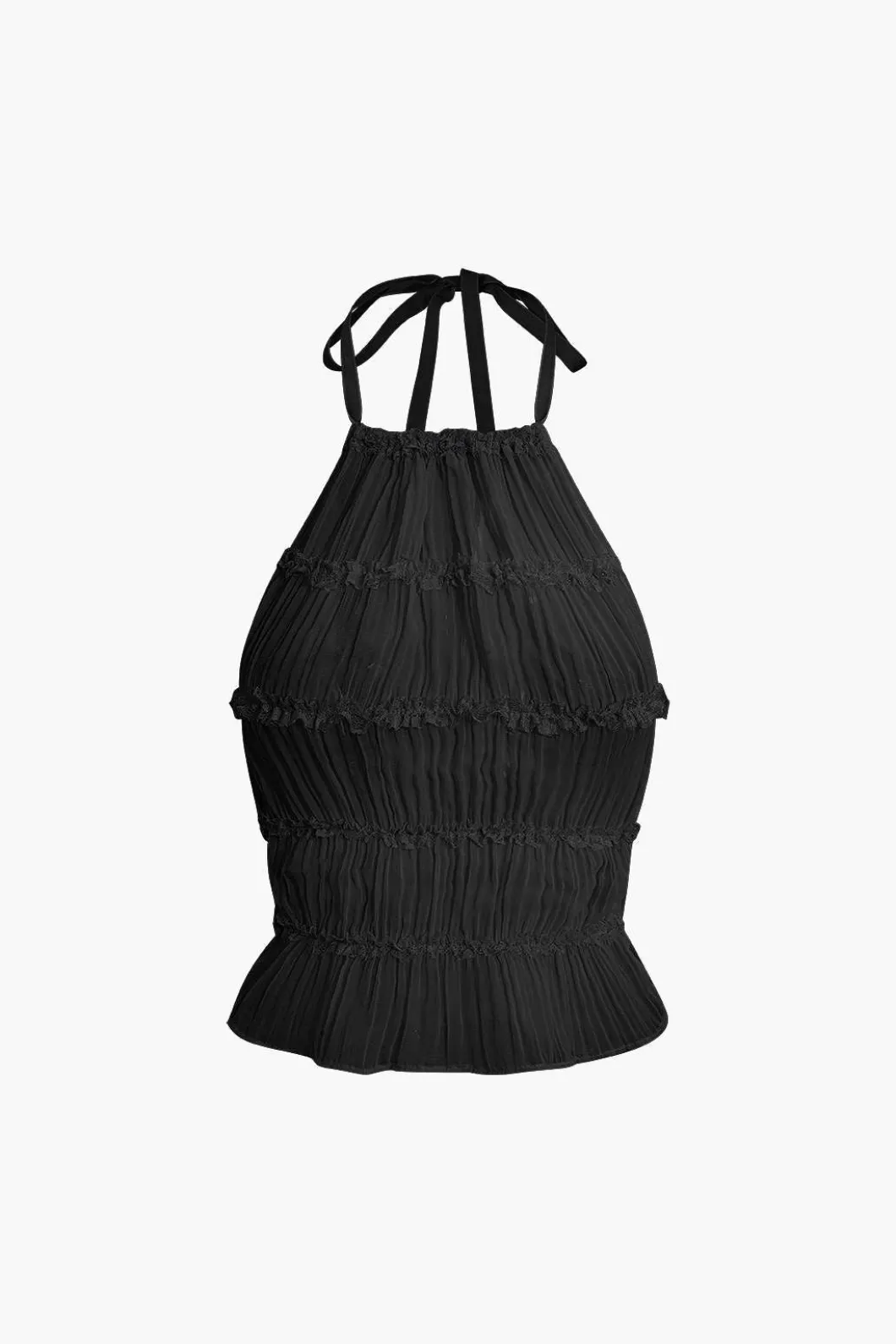 Halter Neck Tie Ruched Backless Ruffle Skirt Set>MICAS Best