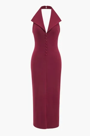 Halter V-neck Sleeveless Midi Dress>MICAS Discount