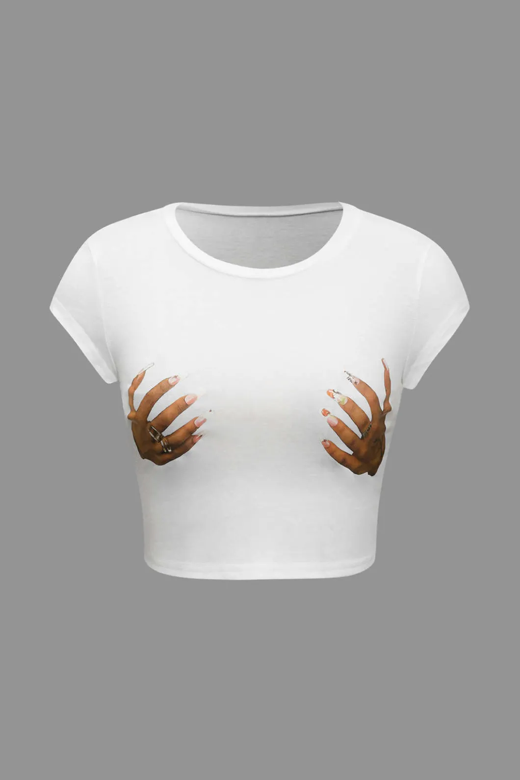 Hands Print Round Neck Crop T-shirt>MICAS Hot