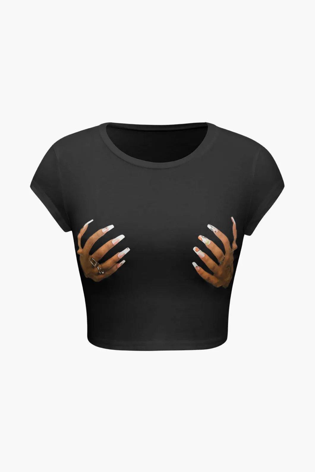 Hands Print Round Neck Crop T-shirt>MICAS Hot