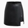 High Waist Faux Leather Zipper Mini Skirt>MICAS Online