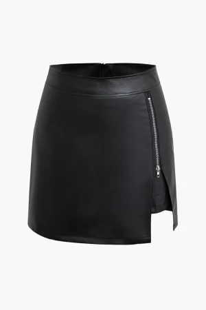 High Waist Faux Leather Zipper Mini Skirt>MICAS Online