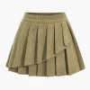High Waist Pleated Asymmetrical Corduroy Skirt>MICAS Fashion