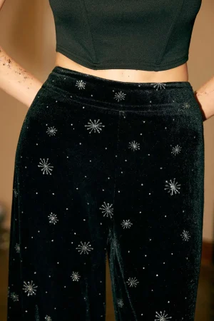 High Waist Velvet Snowflake Pattern Straight Leg Pants>MICAS Fashion