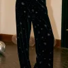High Waist Velvet Snowflake Pattern Straight Leg Pants>MICAS Fashion