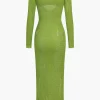 Hollow Out Long Sleeve Knit Maxi Dress With Bra Set>MICAS New
