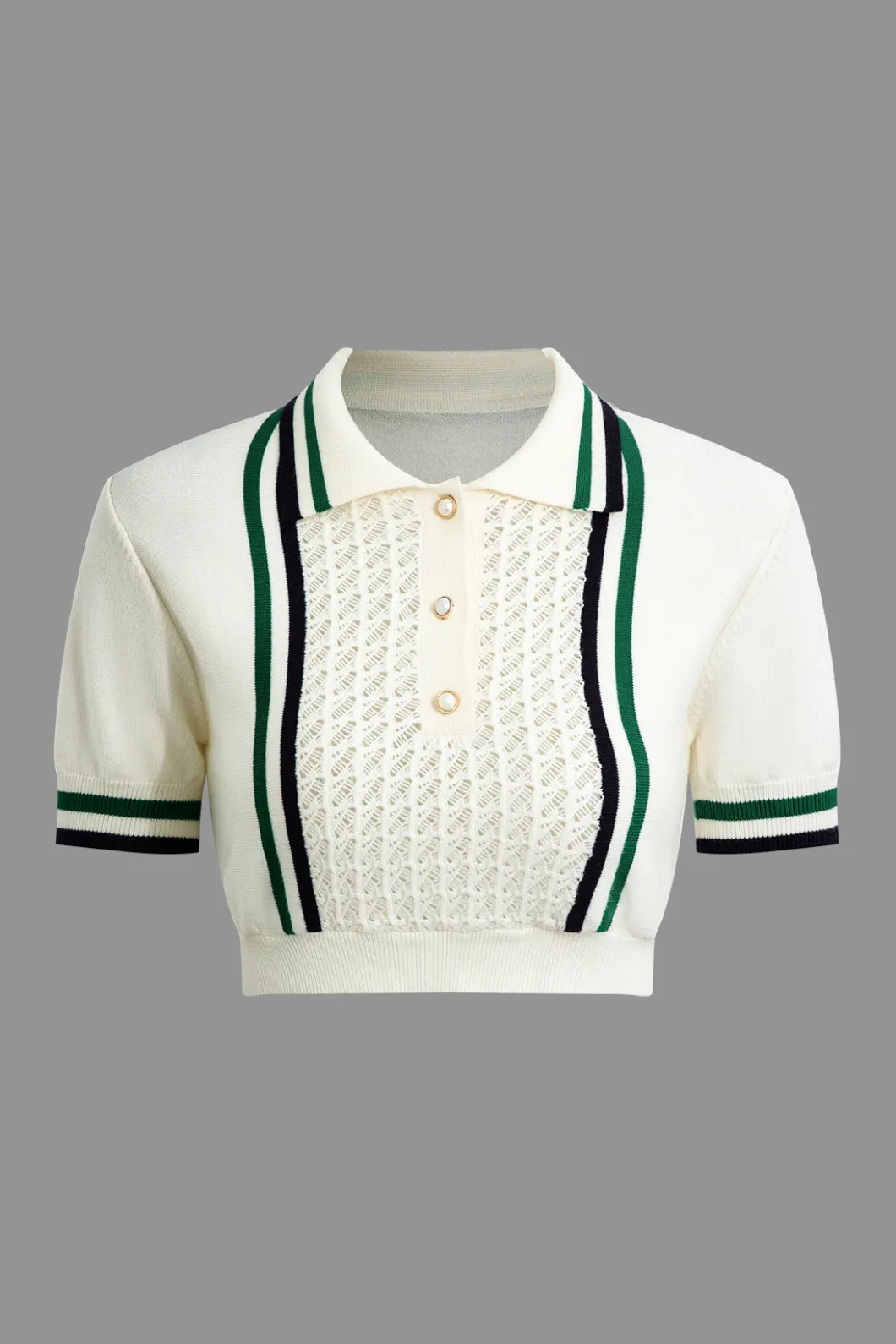 Hollow Out Polo Knit Crop Top And Skirt Set>MICAS Clearance