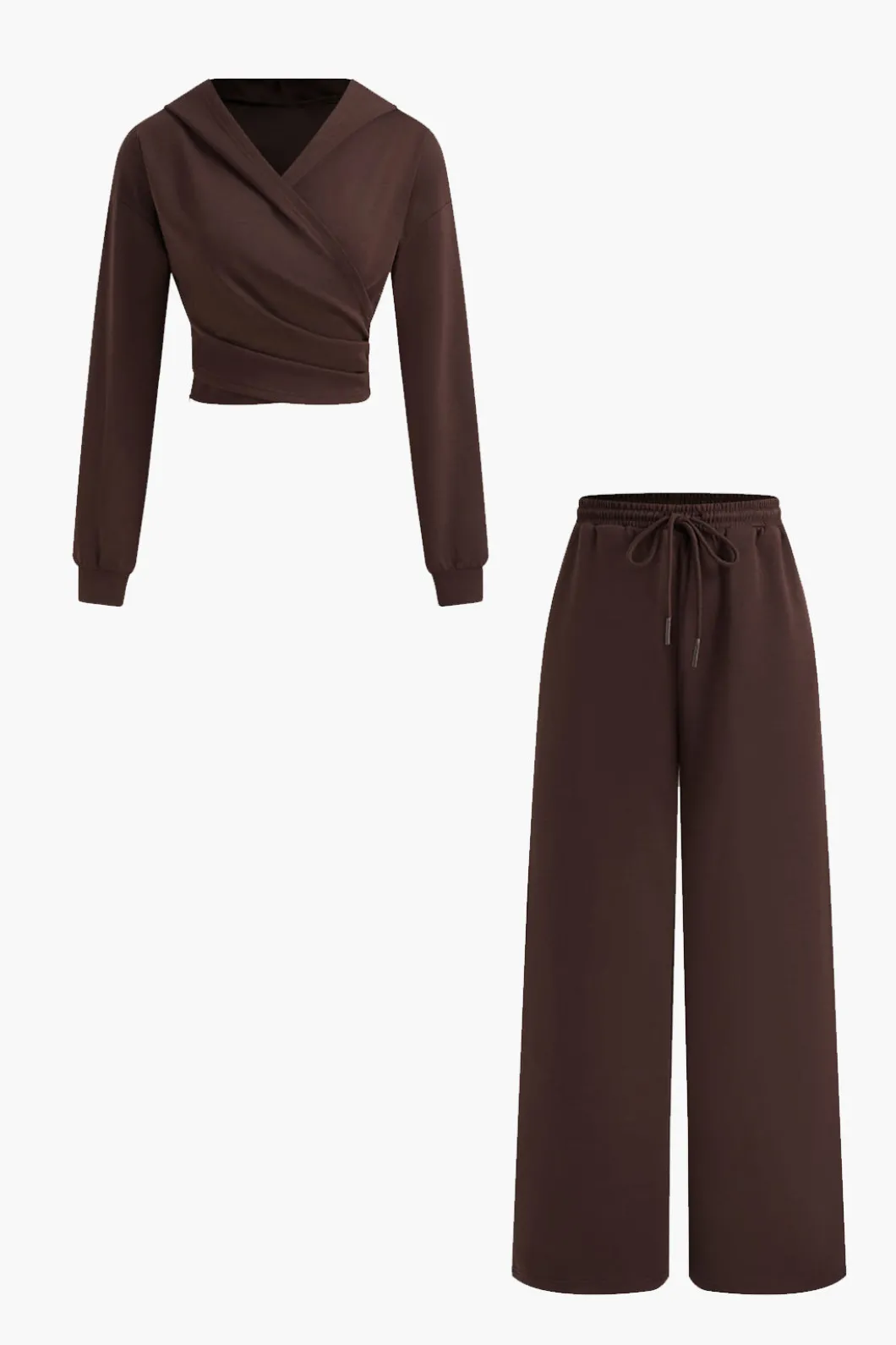 Hooded Ruched Cropped Top And Drawstring Straight Leg Pants Set>MICAS Clearance