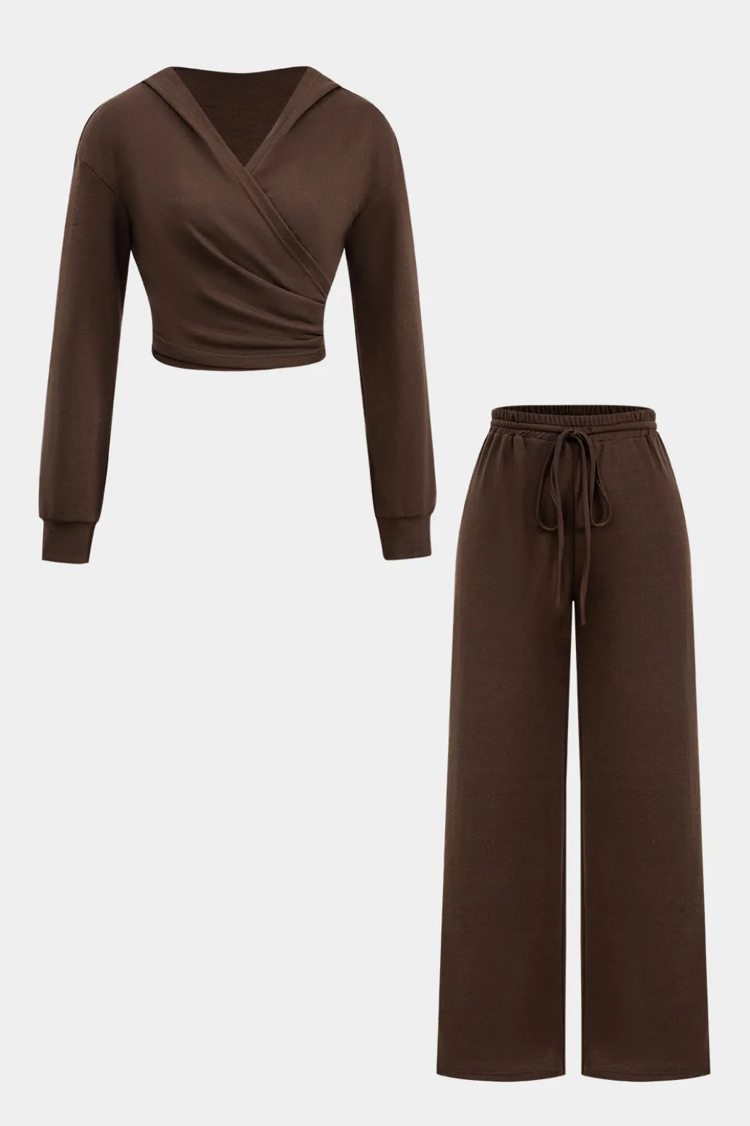 Hooded Ruched Cropped Top And Drawstring Straight Leg Pants Set>MICAS Clearance
