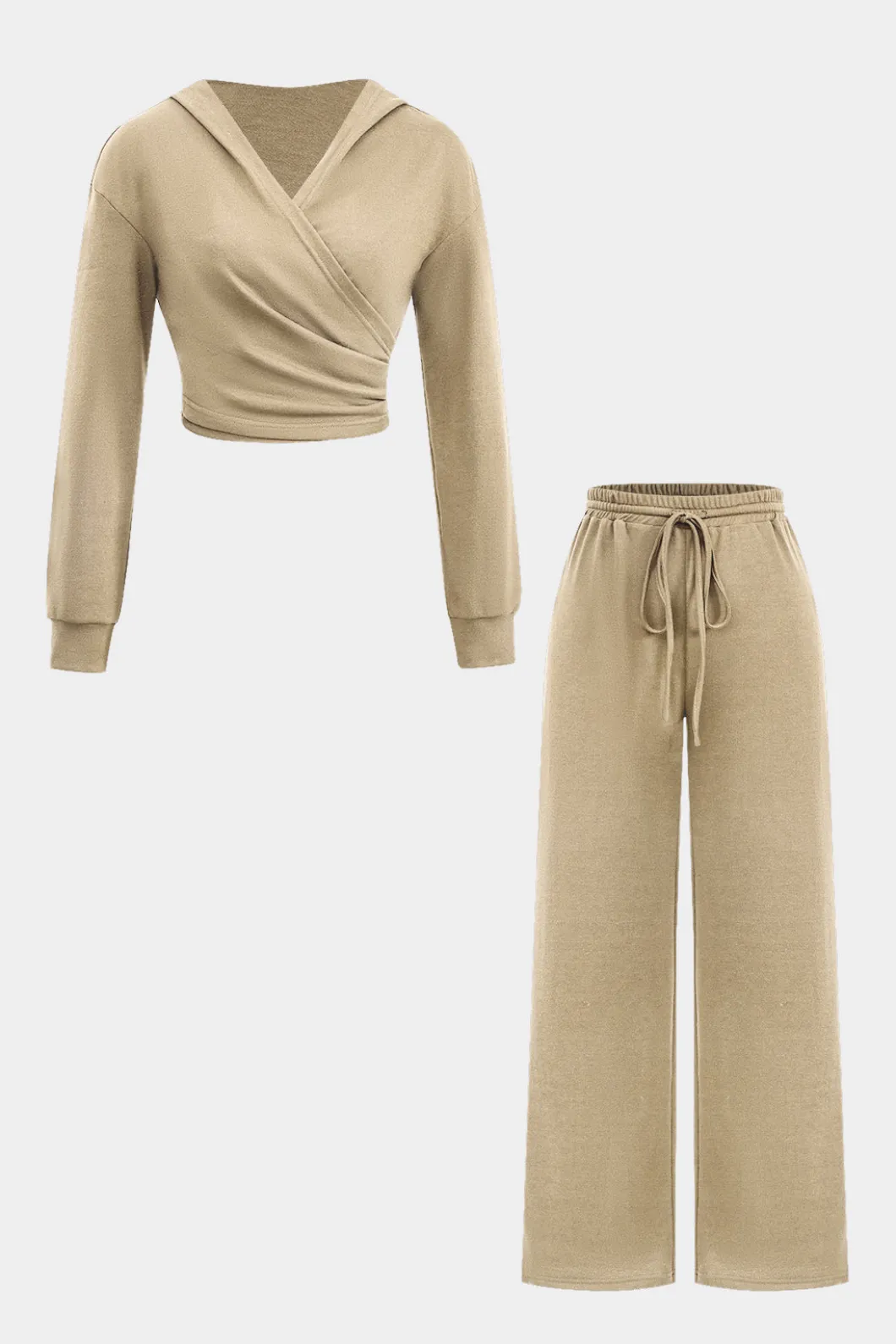Hooded Ruched Cropped Top And Drawstring Straight Leg Pants Set>MICAS Clearance
