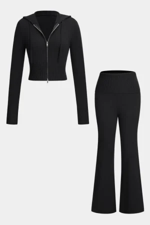 Hooded Zipper Long Sleeve Top And Trousers Set>MICAS New