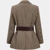 Houndstooth Notched Lapel Belted Blazer>MICAS Fashion