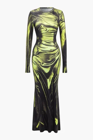 Illusion Pattern Print Long-Sleeve Maxi Dress>MICAS Sale