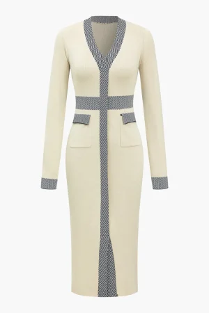 Illusion Pattern Print Pocket Long-Sleeve Sweater Dress>MICAS Sale