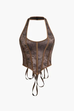 Jacquard Eyelet Tie Halter Corset Top>MICAS Hot