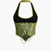 Jacquard Eyelet Tie Halter Corset Top>MICAS Hot