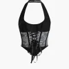 Jacquard Eyelet Tie Halter Corset Top>MICAS Hot