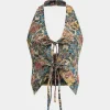Jacquard Halter Neck Tie-Up Tank Top>MICAS Online