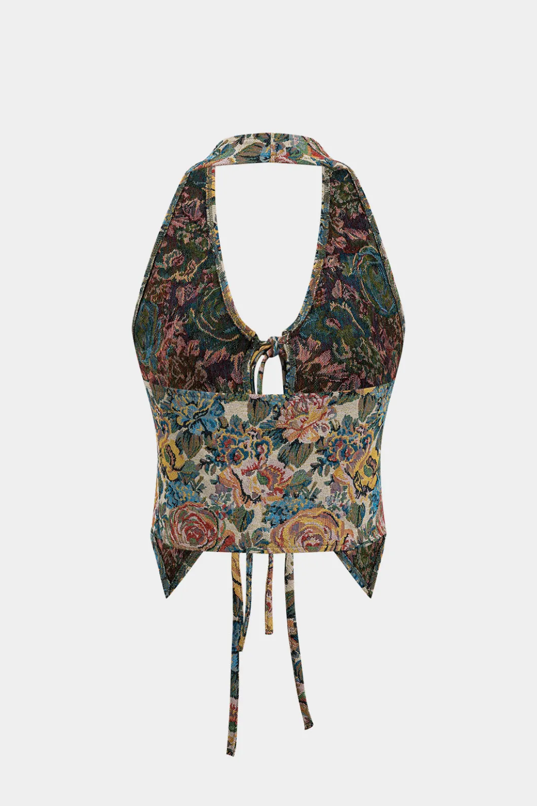 Jacquard Halter Neck Tie-Up Tank Top>MICAS Online