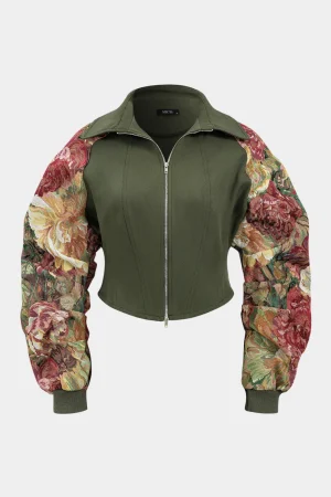 Jacquard Patchwork Zipper Long-Sleeve Top>MICAS Fashion