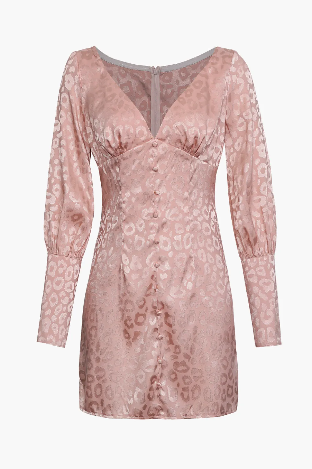 Jacquard Satin V Neck Buttons Long Sleeve Mini Dress>MICAS Discount