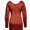 Jacquard Satin V Neck Buttons Long Sleeve Mini Dress>MICAS Discount