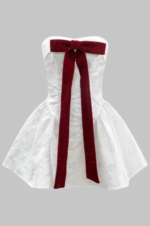 Jacquard Strapless Bow Knotted Mini Dress>MICAS Best