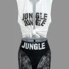 Jungle Print Knot Sleeveless Top And Lace Shorts Set>MICAS Best