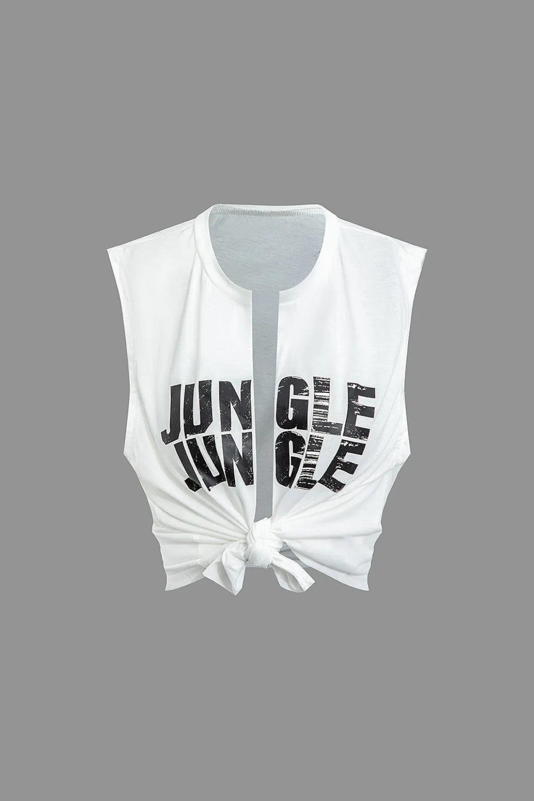 Jungle Print Knot Sleeveless Top And Lace Shorts Set>MICAS Best