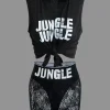Jungle Print Knot Sleeveless Top And Lace Shorts Set>MICAS Best