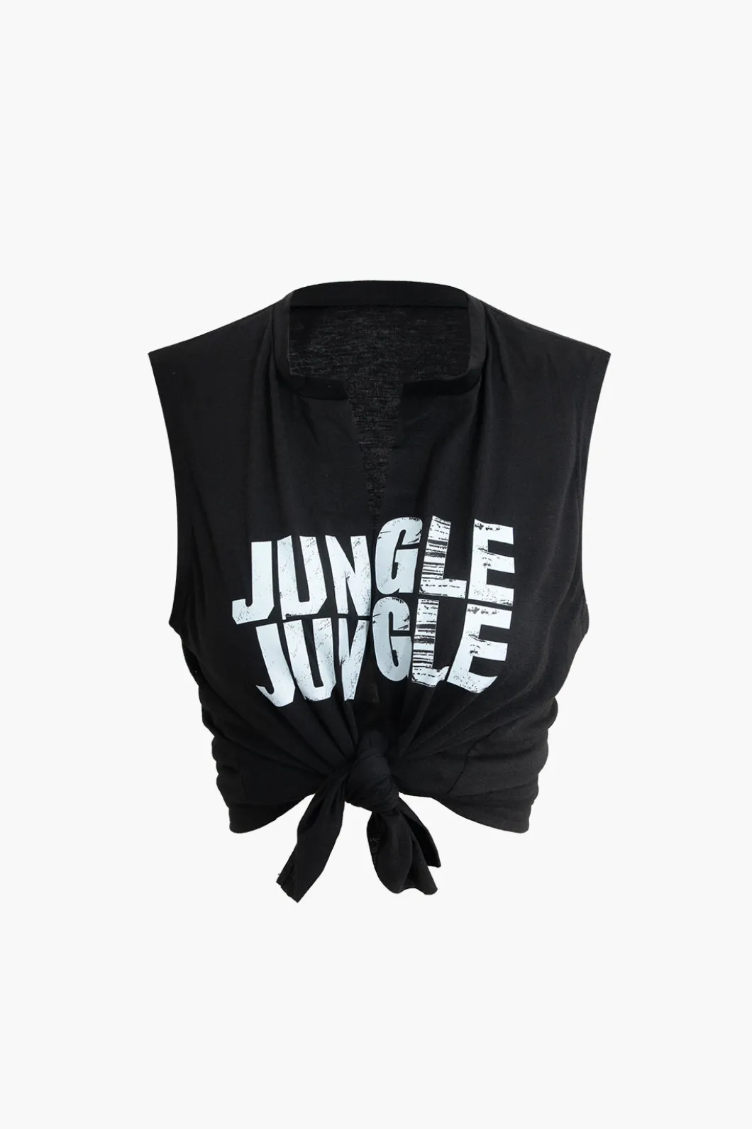 Jungle Print Knot Sleeveless Top And Lace Shorts Set>MICAS Best