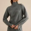 Knit Asymmetrical Button Long-Sleeve Top>MICAS Clearance
