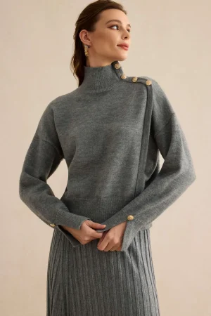 Knit Asymmetrical Button Long-Sleeve Top>MICAS Clearance