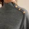 Knit Asymmetrical Button Long-Sleeve Top>MICAS Clearance