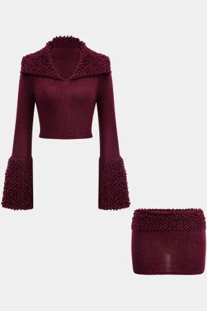 Knit Bell Sleeve Top And Mini Skirt Set>MICAS Fashion