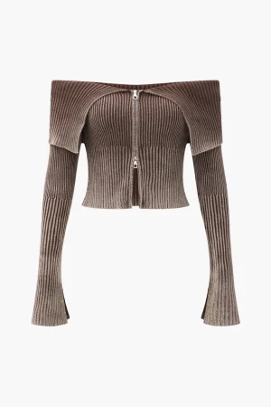 Knit Bell Sleeves Zipper Long-Sleeve Top>MICAS New