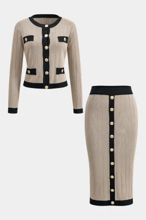 Knit Button Cardigan And Skirt Set>MICAS Hot